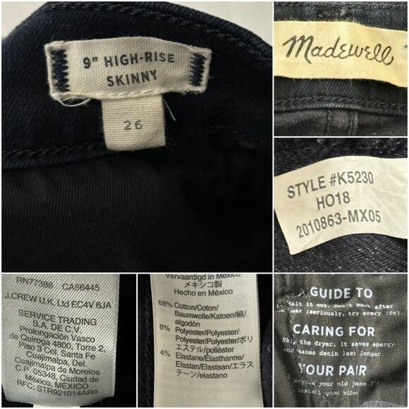 Madewell Jeans Women's Size 26 9” High Rise Skinny In Cold Blue dark Wash - Picture 7 of 16